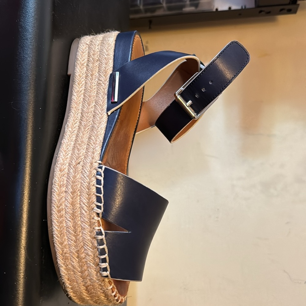 Franco Sarto Leo Platform Espadrille Wedge Sandal Navy Blue Women's